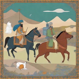 A modern reinterpretation of the story of Garshasp from the Shahnameh, including elements of contemporary art styles while maintaining the essence of the fabled hero and Persian culture.