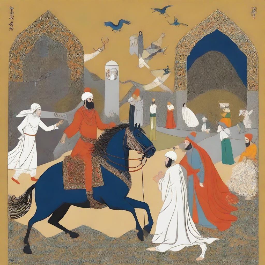 A modernistic depiction of the story of Garshasp from Shahnameh, harmoniously blending contemporary art techniques with the traditional elements of the famed Persian legend.