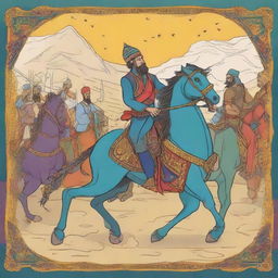 A vibrant, engaging illustration for a teenage book, capturing the exciting tale of Garshasp from the Shahnameh, designed to captivate a younger audience.