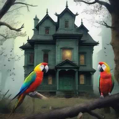 In the eerie silence of the haunted house, the protagonist suddenly heard the chilling squawks of parroquets, sending shivers down their spine.