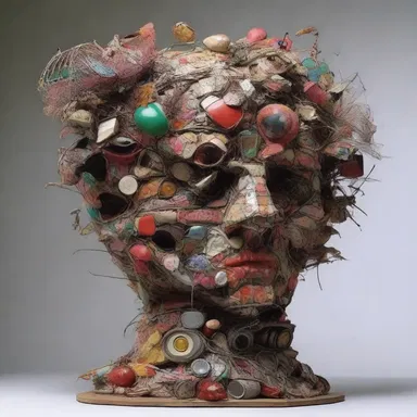 The artist's freaky sculpture was made entirely out of recycled materials, challenging traditional notions of beauty.