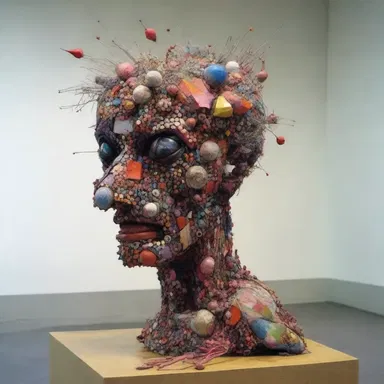 The artist's freaky sculpture was made entirely out of recycled materials, challenging traditional notions of beauty.