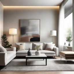 A contemporary style room with soft, ambient lighting, stylish furniture, and a few tasteful pieces of decor.