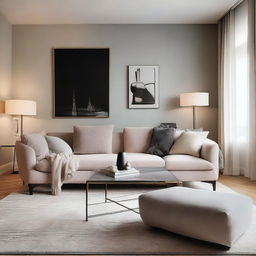 A contemporary style room with soft, ambient lighting, stylish furniture, and a few tasteful pieces of decor.