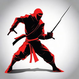 A graphically sleek and stylized vector image of a red ninja in action pose.