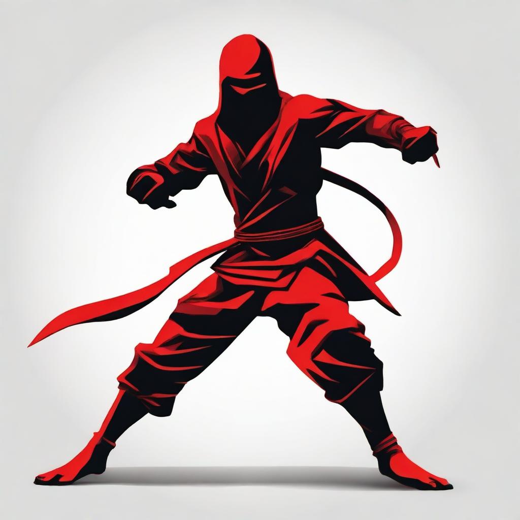 A graphically sleek and stylized vector image of a red ninja in action pose.