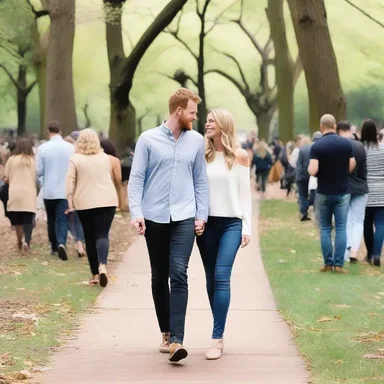 As the lovers strolled through the park, the herald approached them and announced their engagement, spreading joy among the crowd.