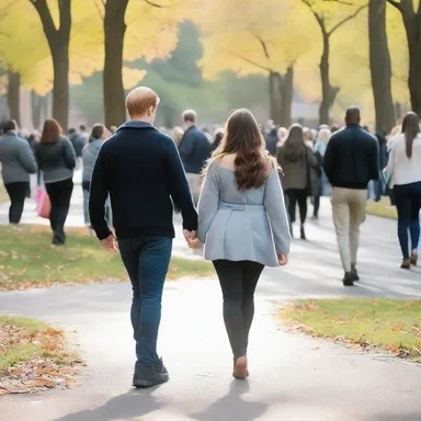 As the lovers strolled through the park, the herald approached them and announced their engagement, spreading joy among the crowd.