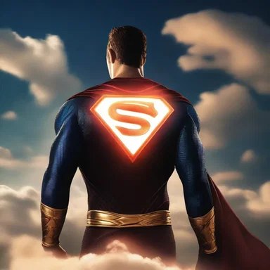 The glowing symbol in the sky heralds the arrival of the superhero.