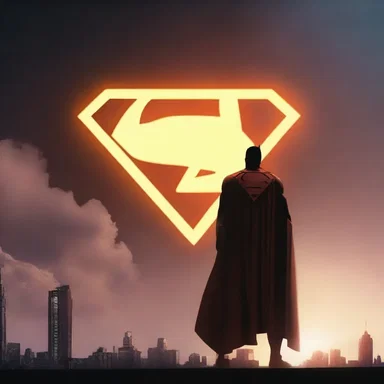The glowing symbol in the sky heralds the arrival of the superhero.