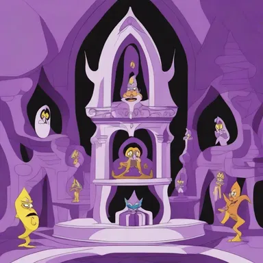 In the animated series, the villain's lair was adorned with playful ogee-shaped decorations, giving it a distinctive and whimsical look.