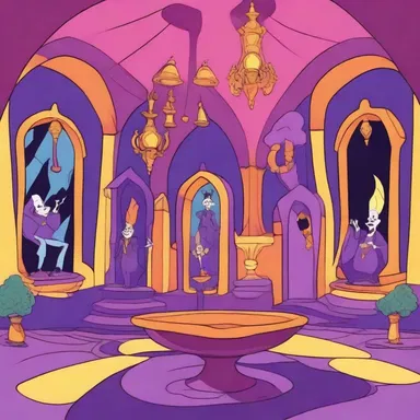 In the animated series, the villain's lair was adorned with playful ogee-shaped decorations, giving it a distinctive and whimsical look.