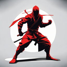 A cinematic vector illustration featuring a red ninja posed dramatically with a high contrast, film-like lighting.