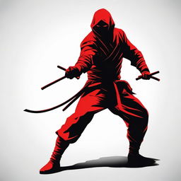 A cinematic vector illustration featuring a red ninja posed dramatically with a high contrast, film-like lighting.