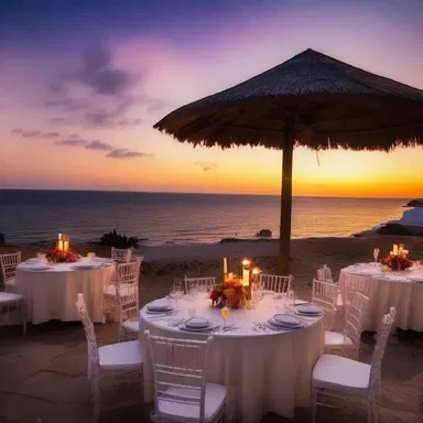 The sunset painted the sky in an exquisite display of colors, creating a perfect backdrop for the romantic dinner.
