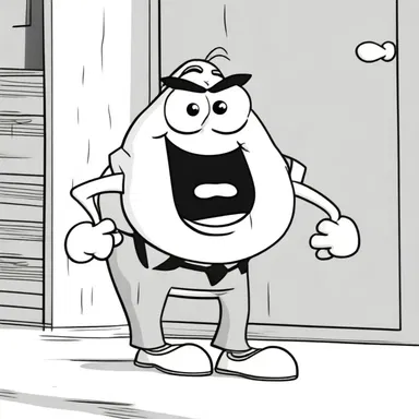 The cartoon character had an exquisite reaction when something unexpected happened, with exaggerated expressions and heightened intensity.