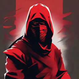 A portrait-style, cinematic vector picture of a red ninja, built up with dramatic contrast and filmic lighting.