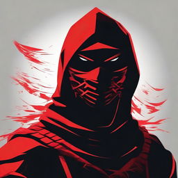 A portrait-style, cinematic vector picture of a red ninja, built up with dramatic contrast and filmic lighting.