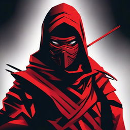 A portrait-style, cinematic vector picture of a red ninja, built up with dramatic contrast and filmic lighting.