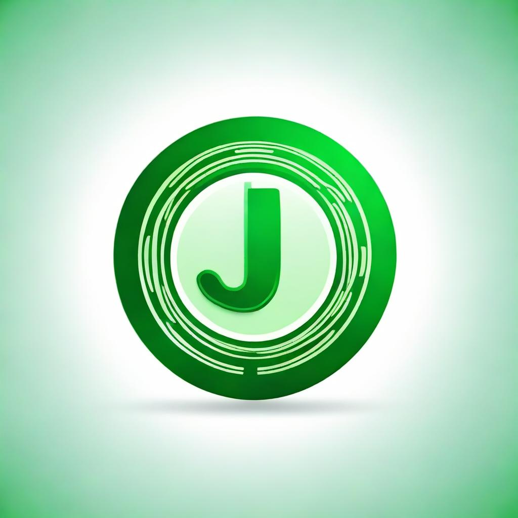 Design a circular logo that signifies the letter 'J' for an online channel. The logo should fuse elements of green color schemes and circuit designs woven into its aesthetic.