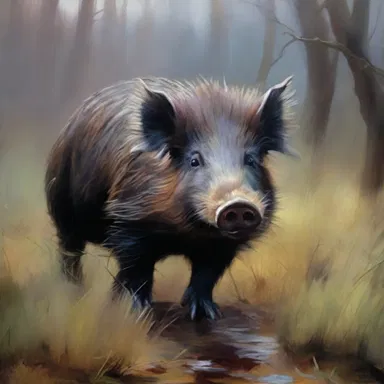 The artist beautifully captured the essence of the musk hog in a stunning oil painting, showcasing its wild and fearless nature.