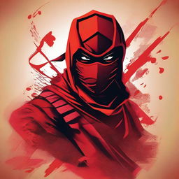 A cinematic, detailed, portrait-style vector image of a red ninja, displaying intricate details such as textures and shadows to add depth.