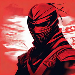 A cinematic, detailed, portrait-style vector image of a red ninja, displaying intricate details such as textures and shadows to add depth.