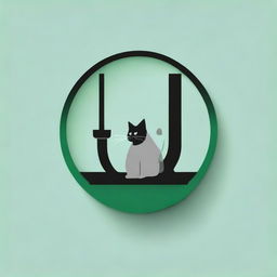 Design a circular logo incorporating the letter 'J' and a cat for an online channel. Use a color palette of green, gray, and black. The style should fuse elements of circuits and cables into its aesthetic.