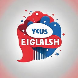 Design a logo for a language school called 'FunEnglish'. Incorporate the colors red, blue, and white into the design, along with graphic elements that represent books and speech balloons.