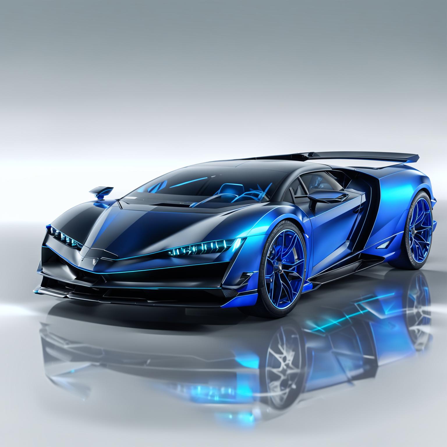 A 3D render of a Lamborghini Proxima, a futuristic concept car