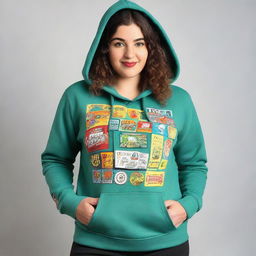 A trendy, funky hoodie adorned with a variety of stickers and the brand name 'Mount Nest Attire'.