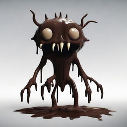 A slim monster covered in dark brown slime, featuring sharp teeth and claws with eyes completely white.