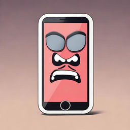 An anthropomorphic iPhone with a comically exaggerated angry face, its screen displaying low battery and an empty plate symbol.