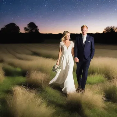 Under the starlit sky, the couple took a romantic stroll along the countryside, occasionally catching glimpses of a moke grazing in the field.