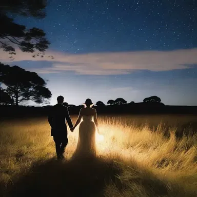 Under the starlit sky, the couple took a romantic stroll along the countryside, occasionally catching glimpses of a moke grazing in the field.