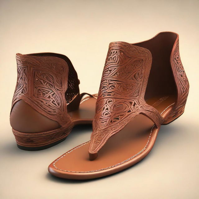 Design a detailed traditional Pakistani leather sandal with intricate details and patterns