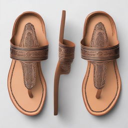 Design a detailed traditional Pakistani leather sandal with intricate details and patterns