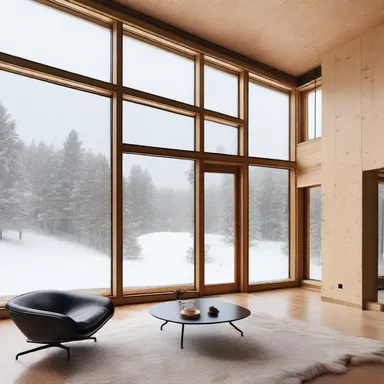 The architect designed the house with large windows to take advantage of the beautiful view during a snowstorm.