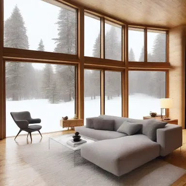 The architect designed the house with large windows to take advantage of the beautiful view during a snowstorm.