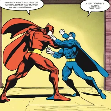 As the superhero punched the villain, the impact made him jolt backwards.