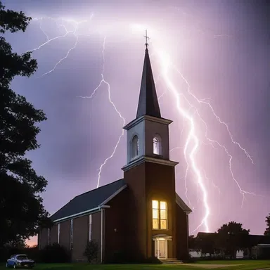 The lightning striking the church steeple made the congregation jolt with fear.