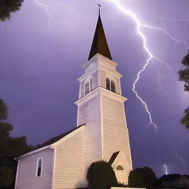The lightning striking the church steeple made the congregation jolt with fear.