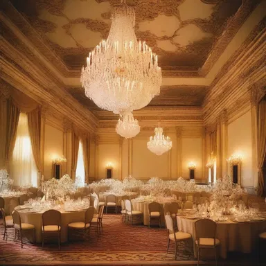 The grand ballroom of the palace was adorned with chandeliers and drapes, creating the perfect setting for a ball gown.