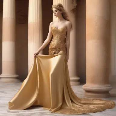 In Greek mythology, Aphrodite, the goddess of beauty, wore a breathtaking ball gown woven with threads of gold.