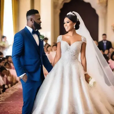 For their wedding, the bride walked down the aisle in a luxurious ball gown, making her groom fall in love with her all over again.