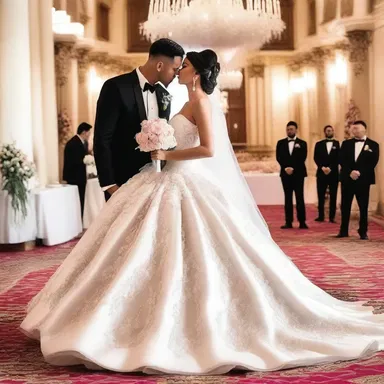 For their wedding, the bride walked down the aisle in a luxurious ball gown, making her groom fall in love with her all over again.