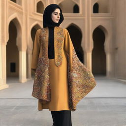 A social jacket for Iranian women, designed with elements inspired by the distinct windcatcher structures, or Badgir, from Yazd province.