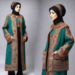 Design of a culturally significant manteau for Iranian women, blending traditional aesthetic with modern style