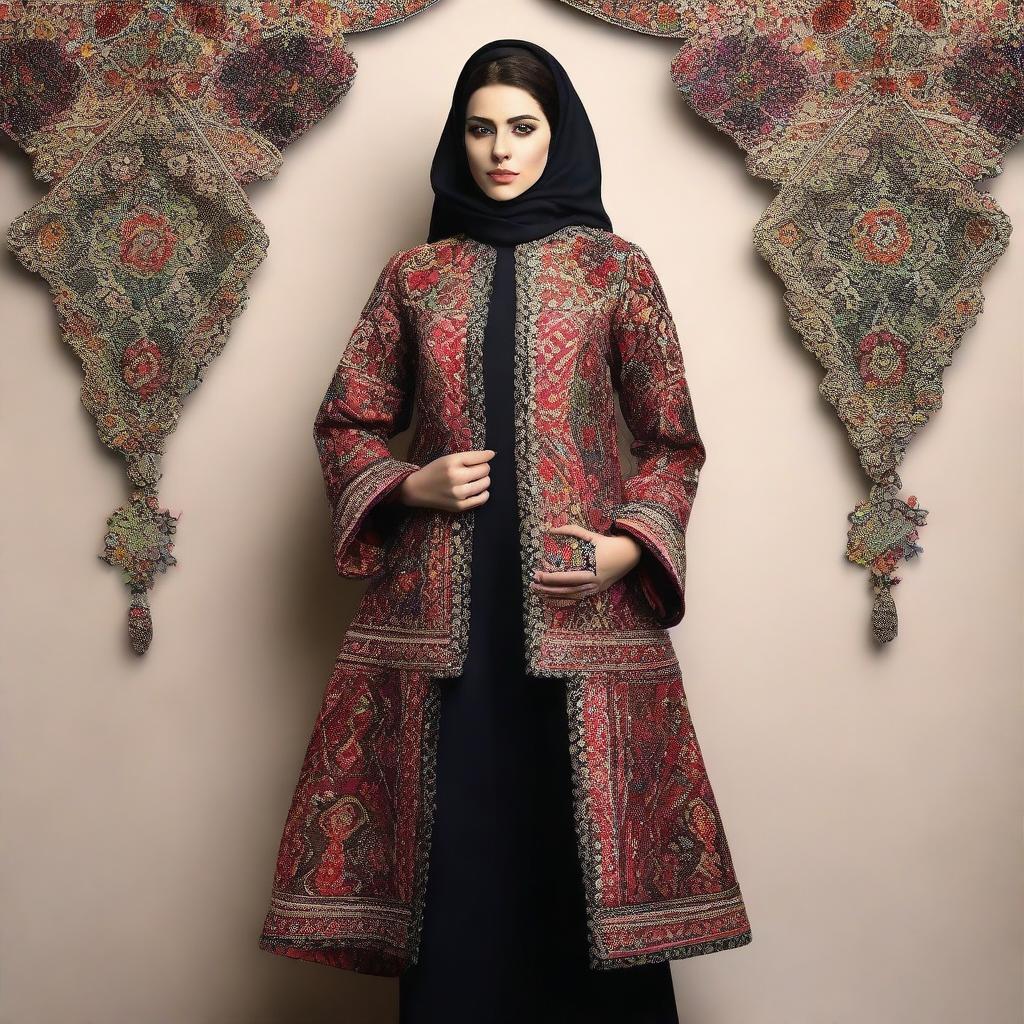 A fashionable manteau design for Iranian women, combining traditional Iranian culture with contemporary fashion trends