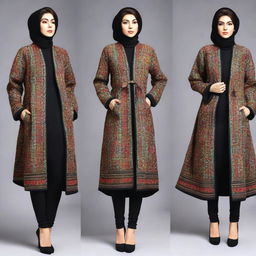 A fashionable manteau design for Iranian women, combining traditional Iranian culture with contemporary fashion trends